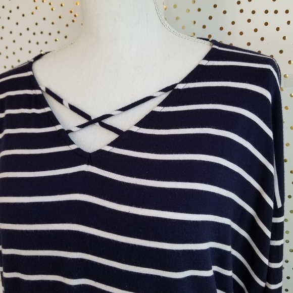 Francesca's Alya Striped Criss Cross Neck Top - Picture 2 of 6